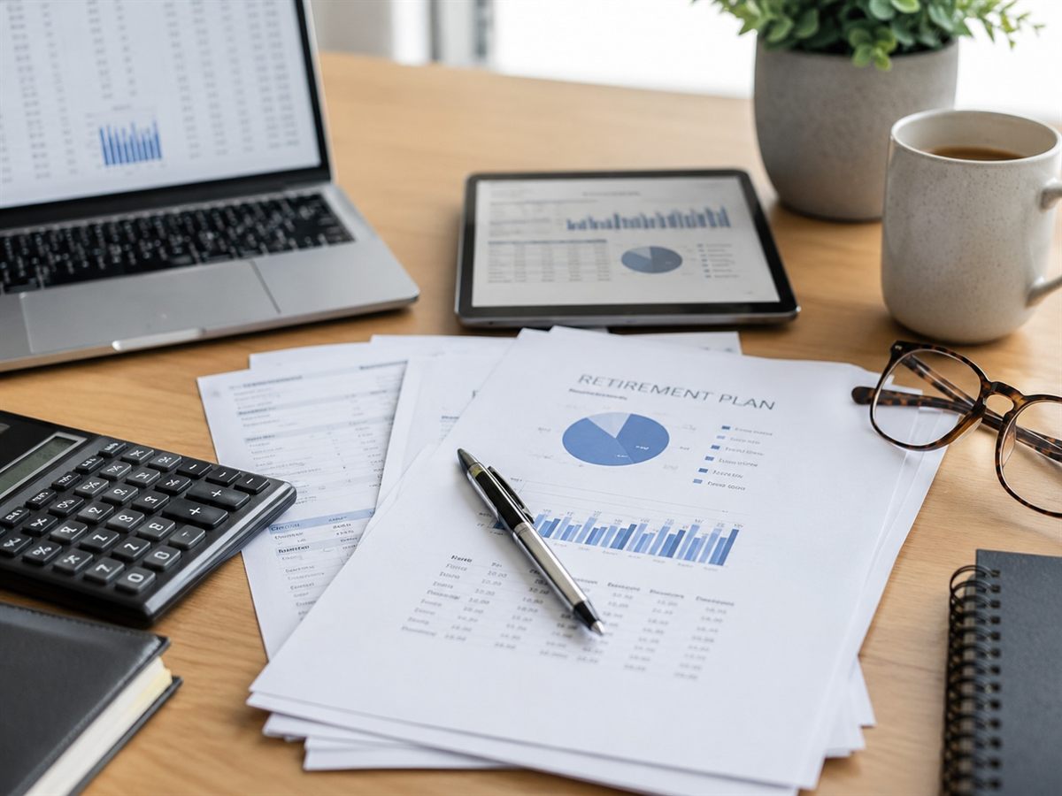 Retirement planning documents on a desk